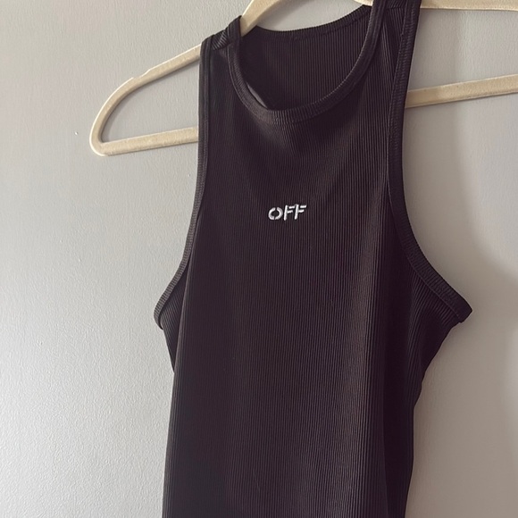 Off-White brand Black with white ‘OFF’ stitched racer back cropped tank top. - Picture 2 of 3